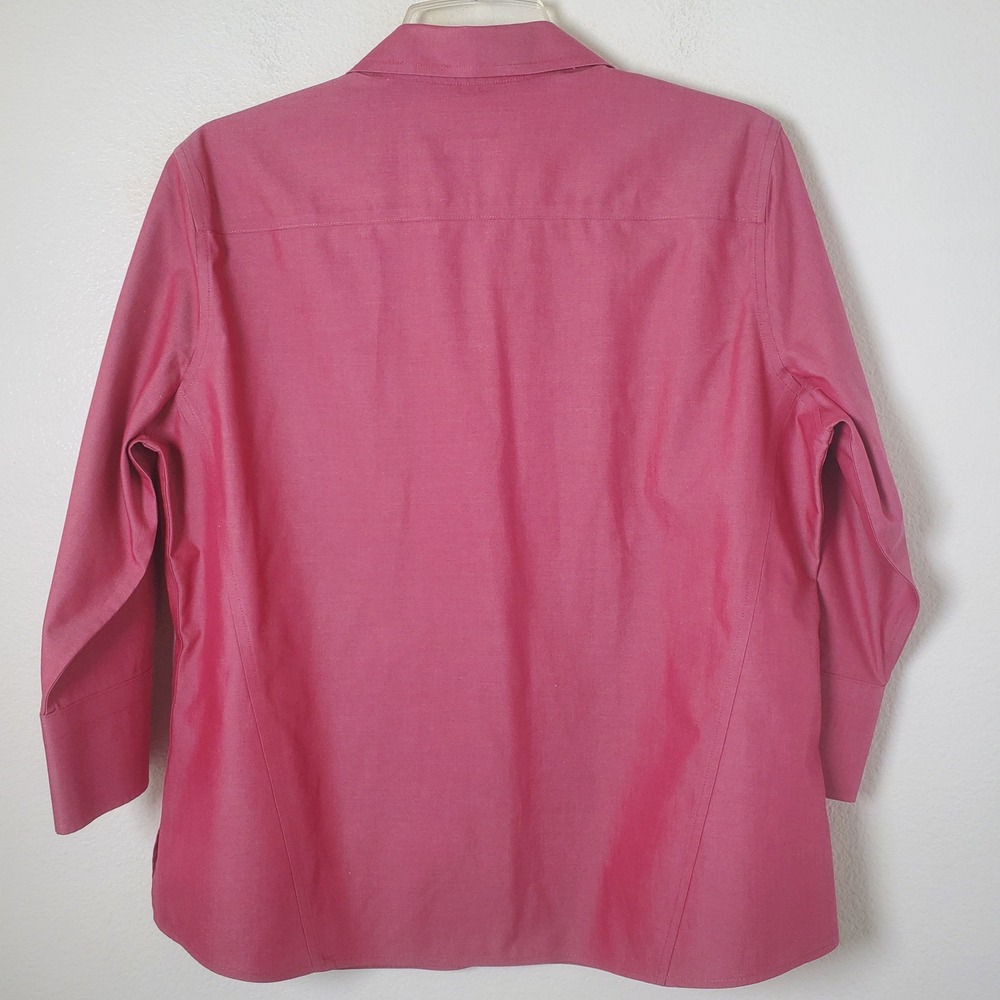 Foxcroft Women's Heritage Non-Iron Cotton Shirt Shaped Fit Pink Red 12P Petite - Picture 2 of 10